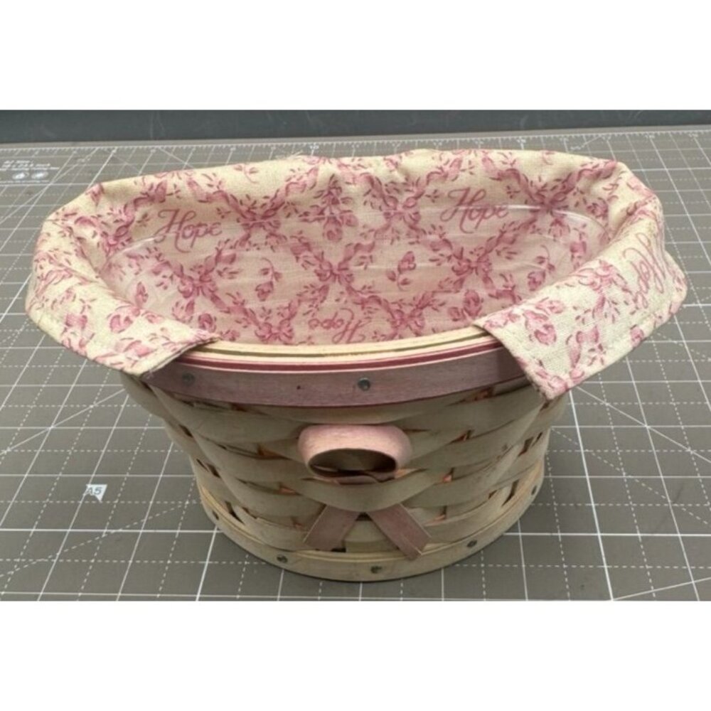 Longaberger Breast Cancer Pink Ribbon Key Basket with Hope Fabric Liner
